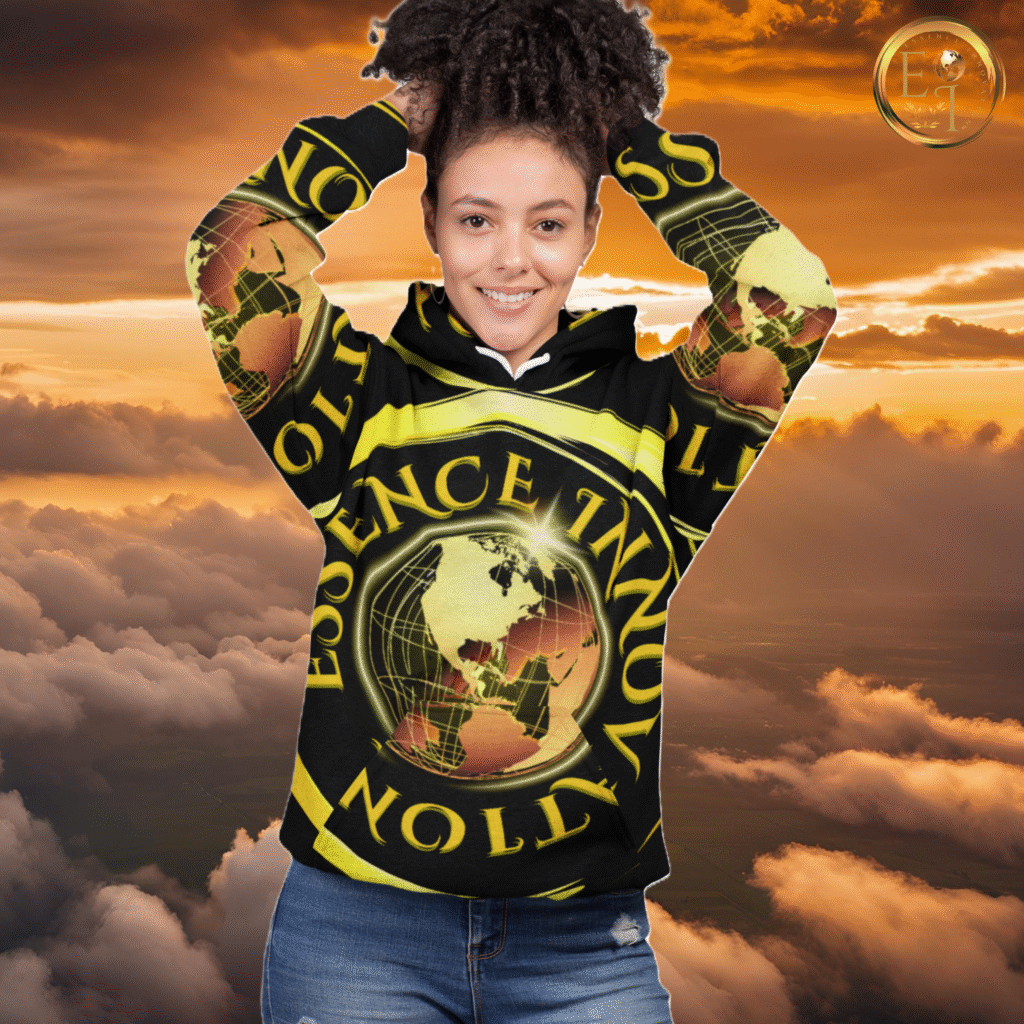 UBH-BLK-MU6-5 - Essence Innovation Empowered expression in nature-inspired living fashion — Essence Innovation sweatshirt with sunset backdrop.