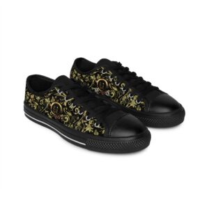 Bohemian Butterfly Lowtops VII in all-black canvas with black sole, adorned with the golden Butterfly Heart motif—designed for bold, grounded expression.