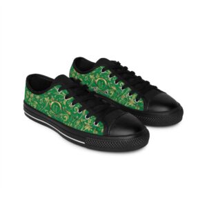 Bohemian Butterfly Lowtops XII in dark green canvas with black sole, detailed with the golden Butterfly Heart motif—designed for earthy, expressive personal style.