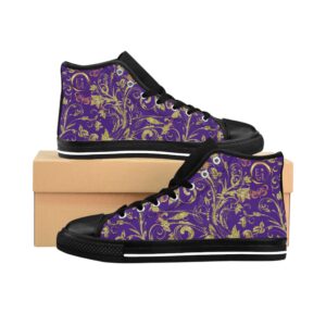 Bohemian Butterfly Hightops XVI in rich purple canvas with black sole and tongue, showcasing the Butterfly Heart design—crafted for bold, creative expression.