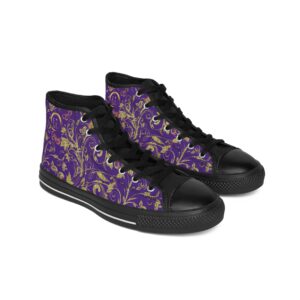 Bohemian Butterfly Hightops XVI in rich purple canvas with black sole and tongue, showcasing the Butterfly Heart design—crafted for bold, creative expression.