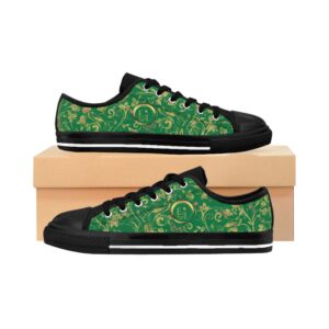 Bohemian Butterfly Lowtops XII in dark green canvas with black sole, detailed with the golden Butterfly Heart motif—designed for earthy, expressive personal style.