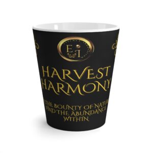 Her Harvest Harmony Black luxury ceramic mug – 12oz, styled for autumn mornings.