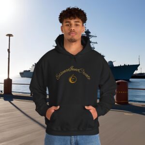 12218416965796551891_2048_customjpeg - Essence Innovation Young man in a black hoodie stands at a harbor with a large ship behind him and bright sun to the left.