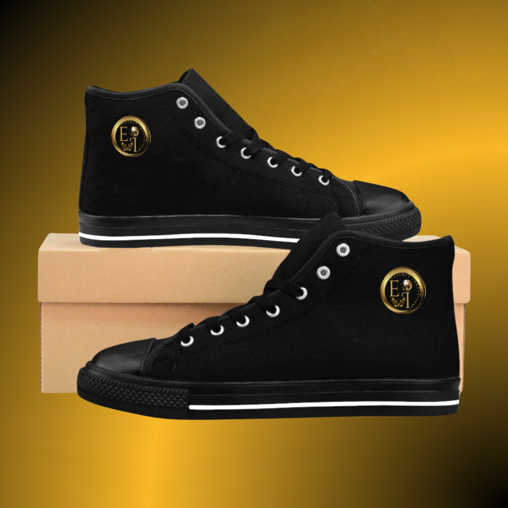 SH0011 - Essence Innovation Men's Emblem High-Top Black Sneakers VII | Jet Black Crest Edition