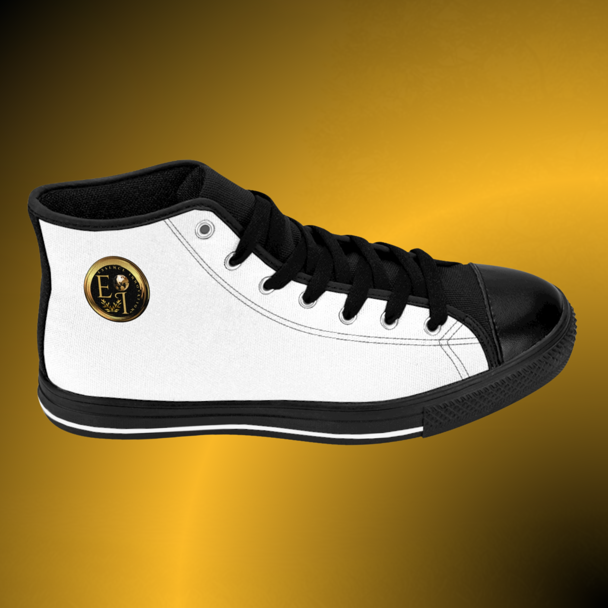 SH0038 - Essence Innovation Men's Emblem High-Top White Sneakers VI | Arctic White Crest Edition