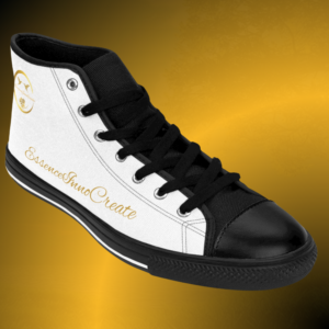 SH0106 - Essence Innovation Women's Emblem High-Top White Sneakers VI | Pure White Signature Edition