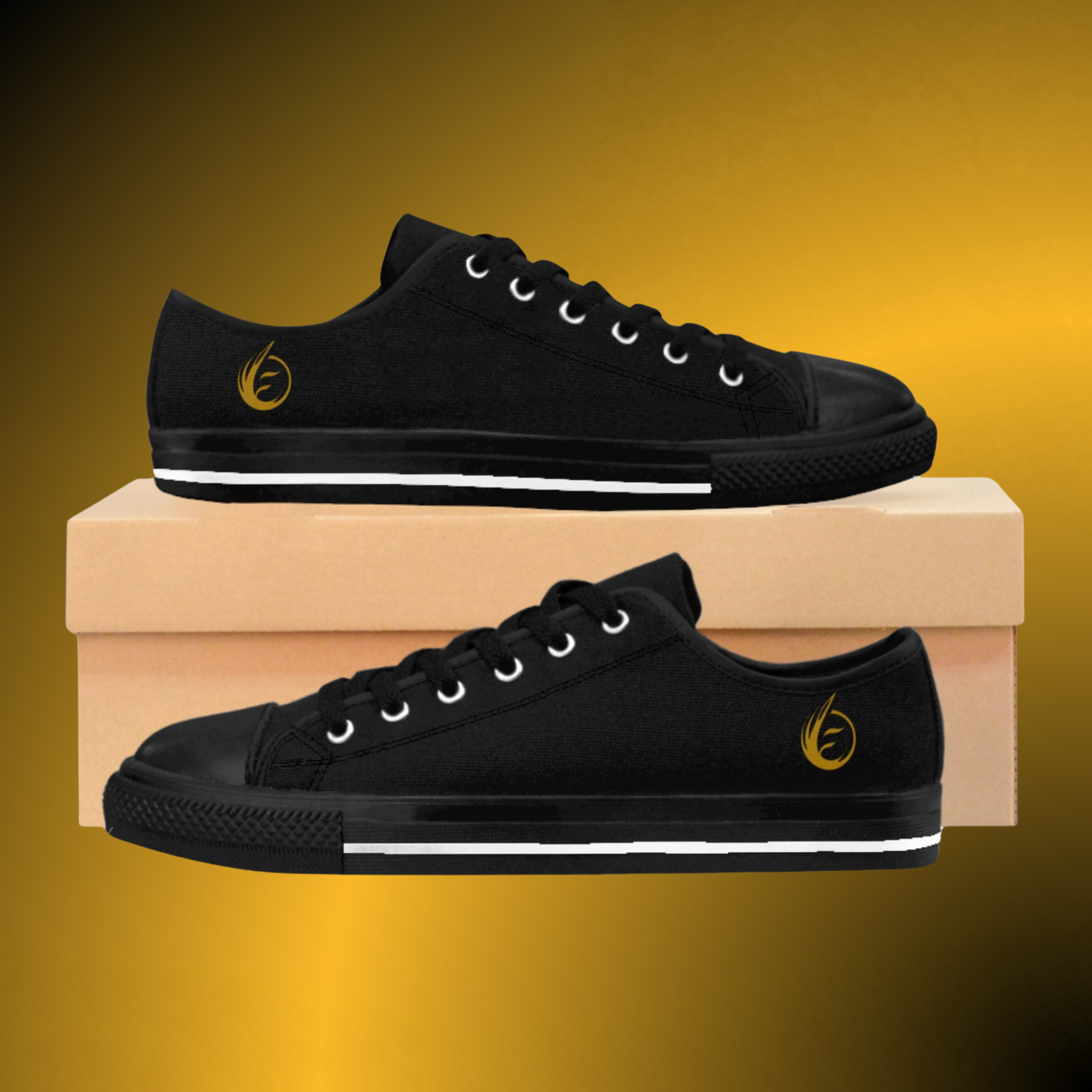 SH0484 - Essence Innovation Men’s Essence Core Black Low Tops | Canvas Noir Edition