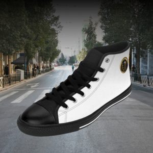 ZIZ-HTP-0018 - Essence Innovation Men's Emblem High-Top White Sneakers VI | Arctic White Crest Edition | EssenceInnoCreate®