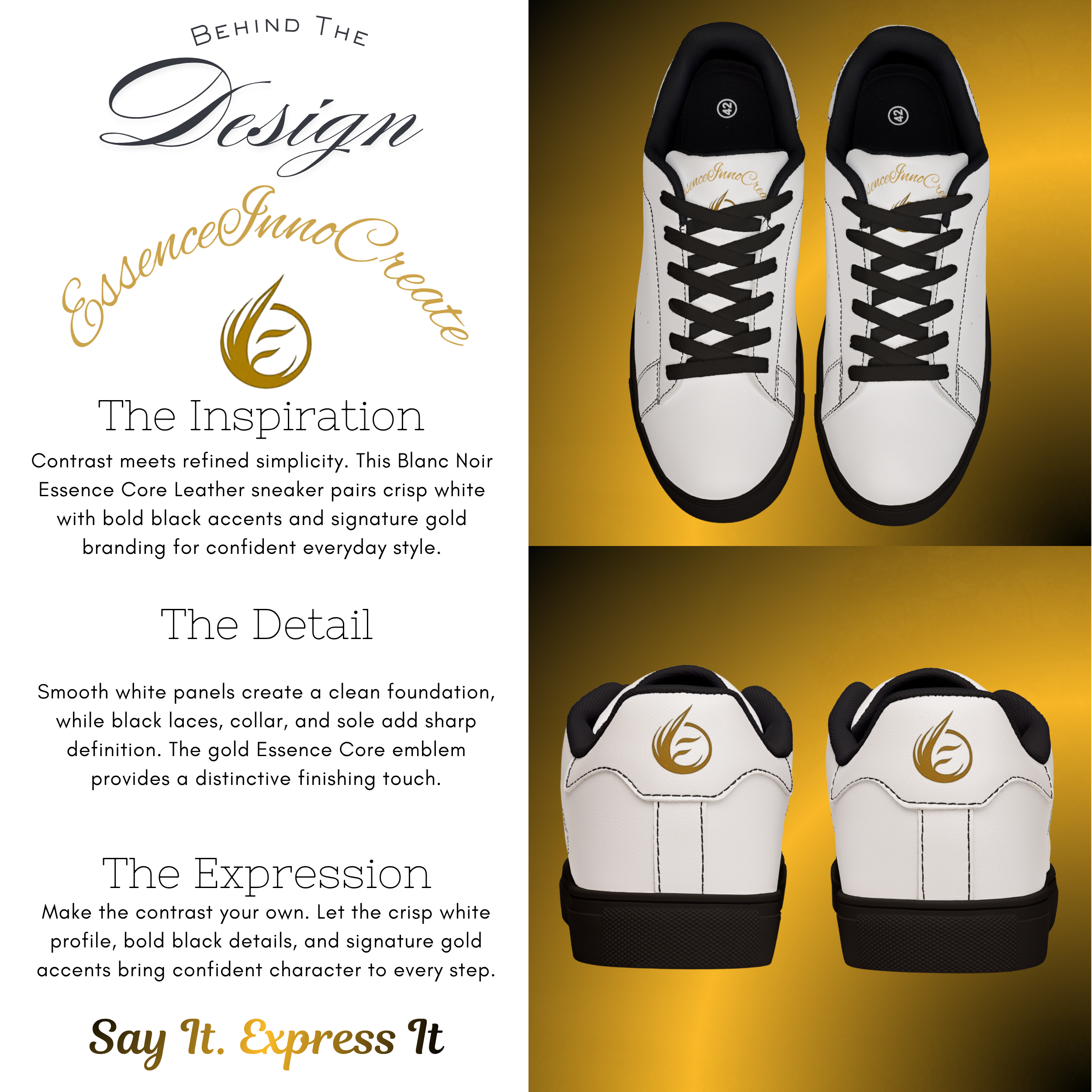 BTD-0089-Mens Essence Core Leather Blanc Noir - Essence Innovation Men's Essence Core Leather Blanc Noir