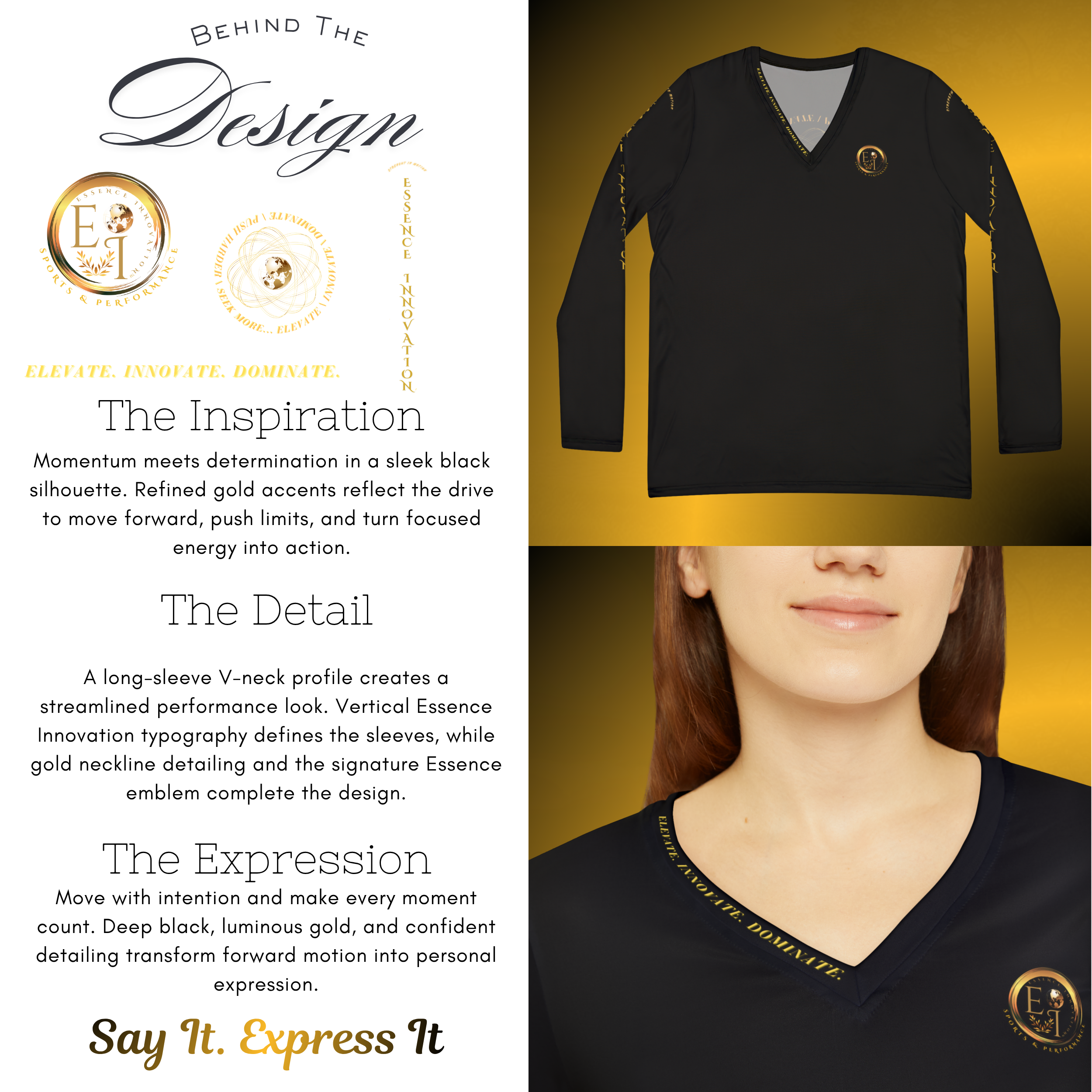 BTD-0115-Momentum Performance V-Neck Black VII - Essence Innovation Performance V-Neck Black VII | Seek More Collection | Essence Innovation®