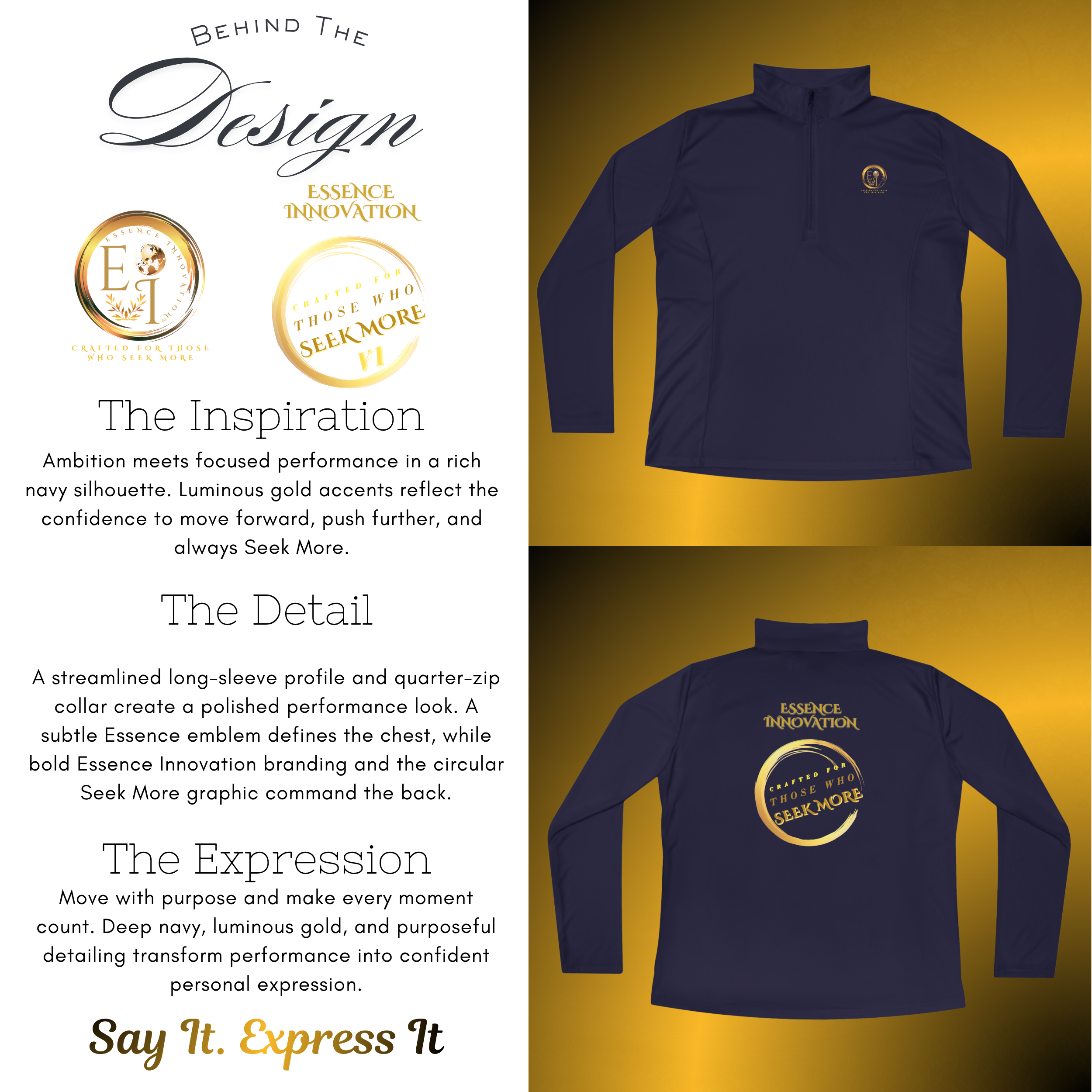BTD-0122-Womens Performance Quarter-Zip Pullover Navy - Essence Innovation Women's Performance Quarter-Zip Pullover Navy | Seek More Collection | Essence Innovation®