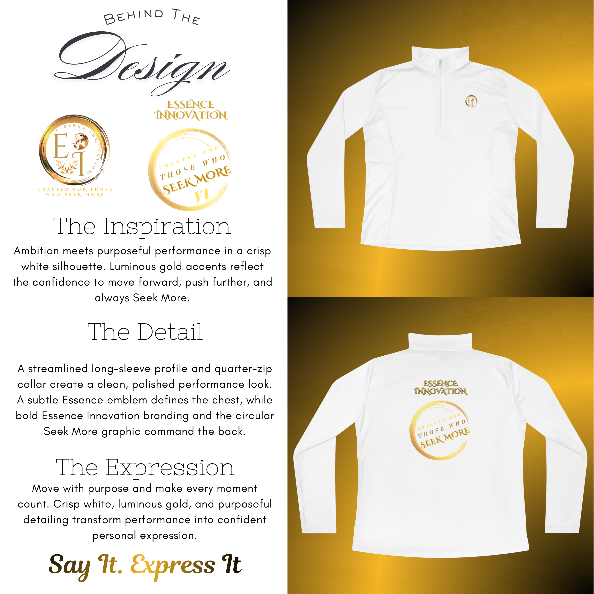 BTD-0123-Womens Performance Quarter-Zip Pullover White - Essence Innovation Women's Performance Quarter-Zip Pullover White | Seek More Collection | Essence Innovation®