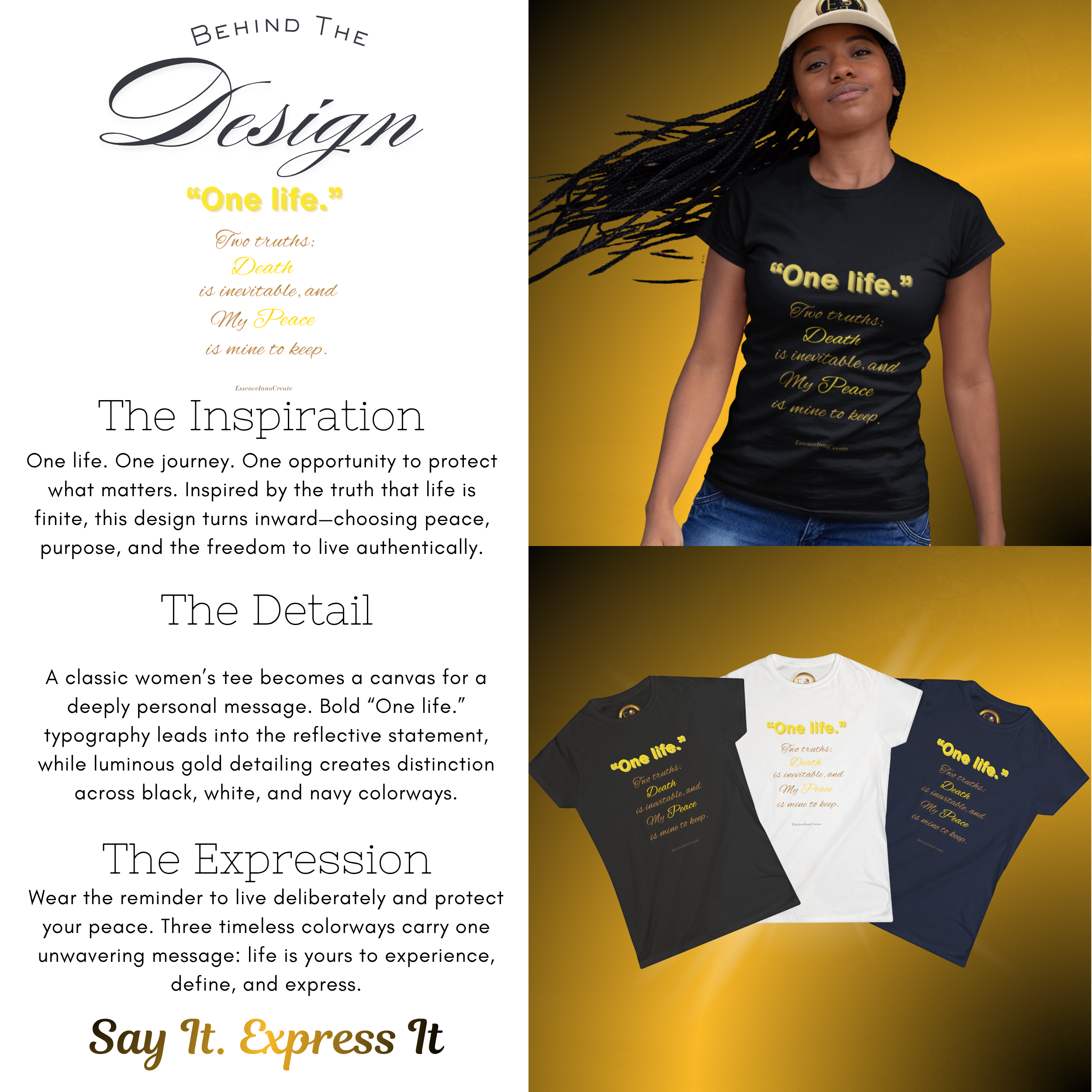 BTD-0127-Womens One Life Tee Essence Innovation® - Essence Innovation Womens One Life Tee | One Life Collection | Essence Innovation®