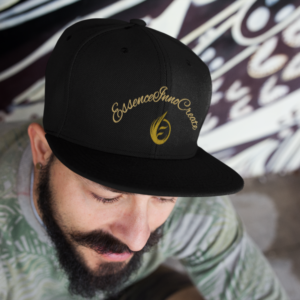 L0573 - Essence Innovation EssenceInnoCreate Core Snapback Hat | Gold Logo Flat Bill Cap | Essence Innovation®