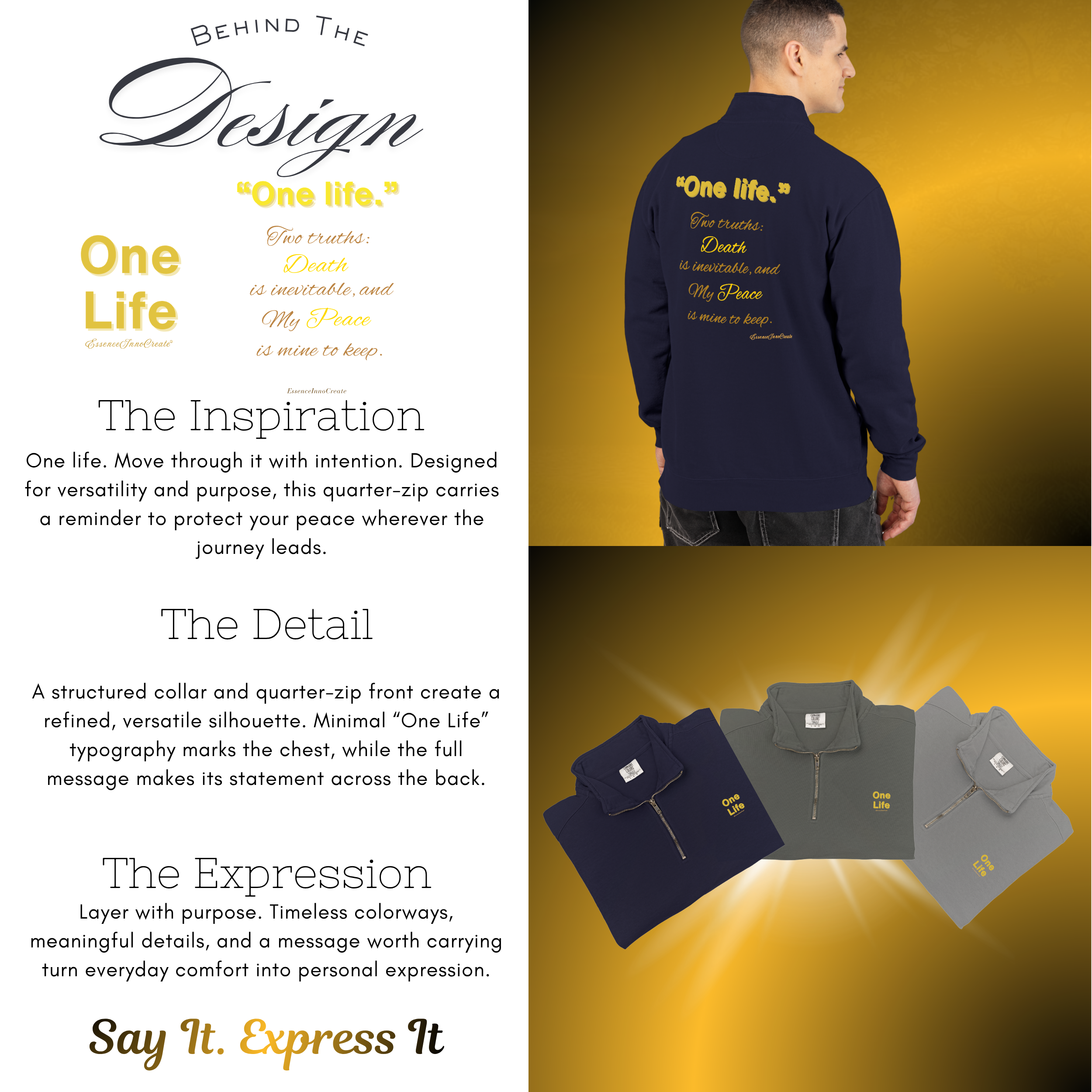 BTD-0133- Quarter-Zip Sweatshirt One Life - Essence Innovation One Life Performance Quarter-Zip